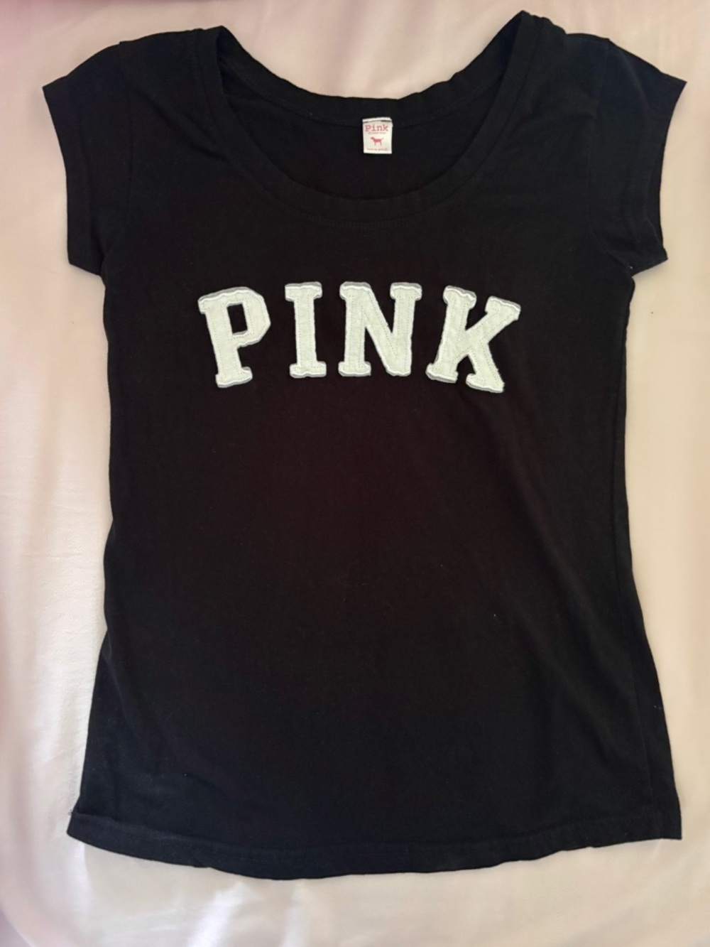 PINK Black Short Sleeve Y2K Logo Tee